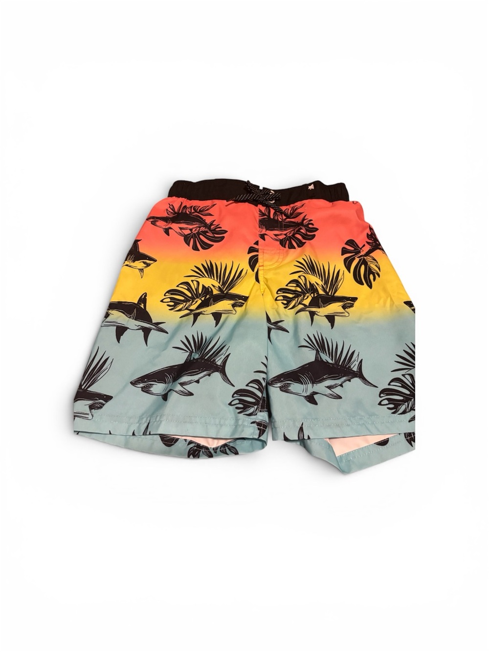 ZeroXposur Coral Yellow Aqua Shark Print Swim Shorts